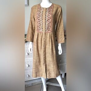 Zara Embroidered Oversized Midi Dress Long Sleeves in Brown color Size L